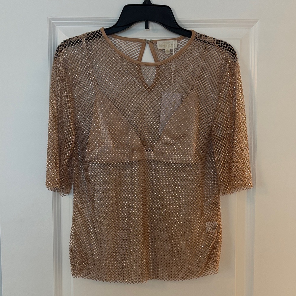 Ronny Kobo Collection Mesh Top with Bralette - Bronze size small